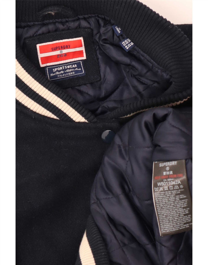 Superdry Womens Oversized Varsity Jacket UK 16 Large Navy Blue Colourblock