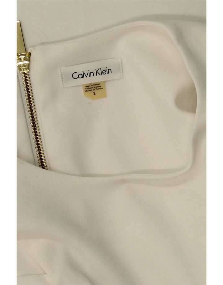 CALVIN KLEIN Womens Off Shoulder Bodycon Dress US 2 XS White Polyester Vintage Calvin Klein and Second-Hand Calvin Klein from Messina Hembry 