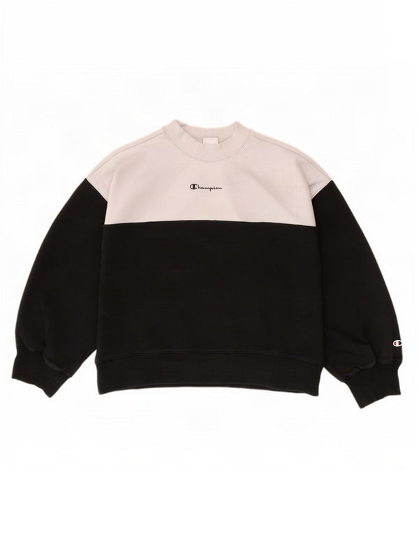 Champion Womens Sweatshirt Jumper UK 16 Large Black Colourblock Bomuld