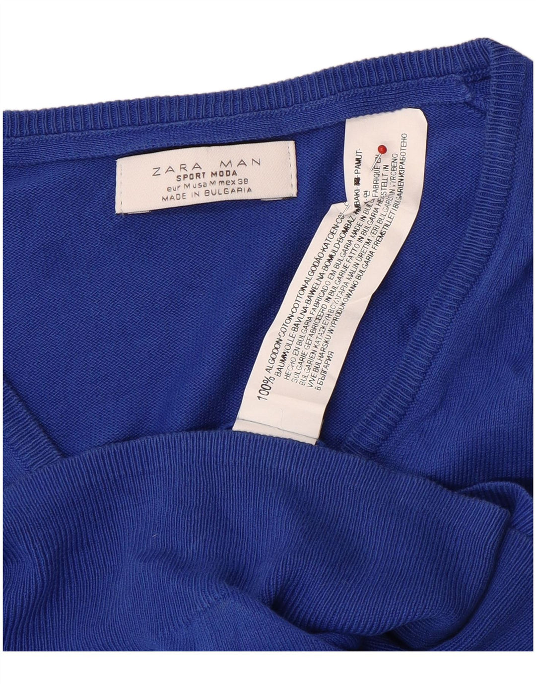 Zara Herre V-hals sweater mellemblå bomuld