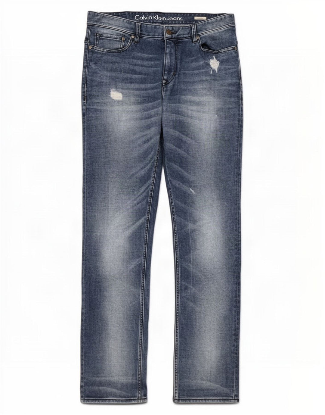 Calvin Klein Herre Distressed Straight Jeans W34 L34 Blå Bomuld
