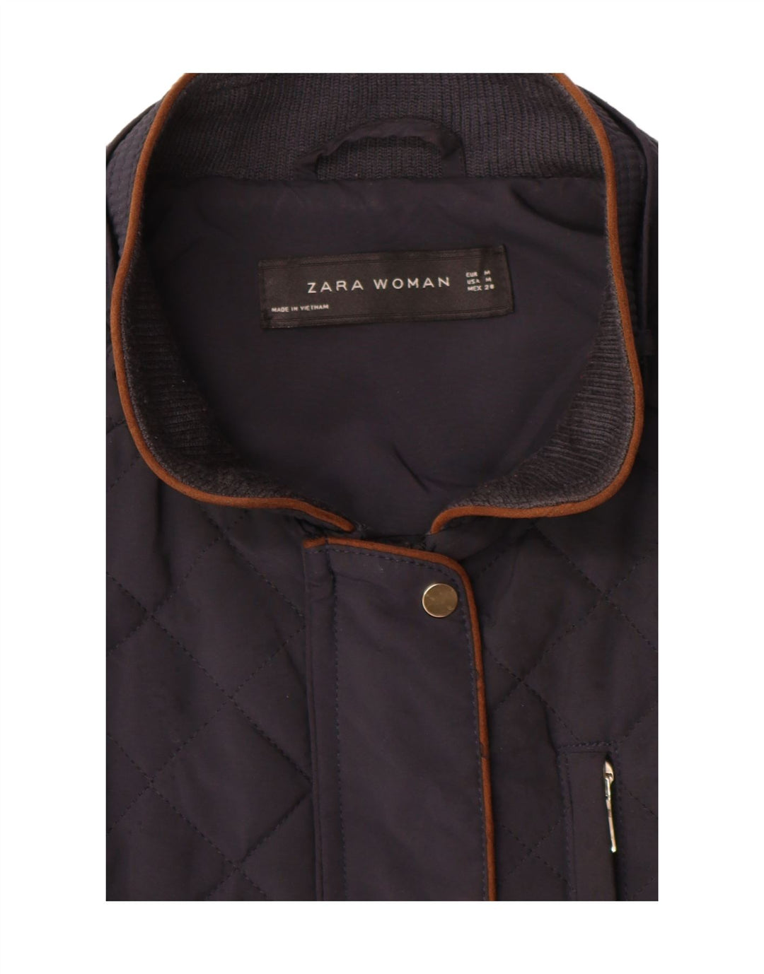 Zara Quiltet jakke til kvinder UK 14 Medium Navy Blue Colourblock