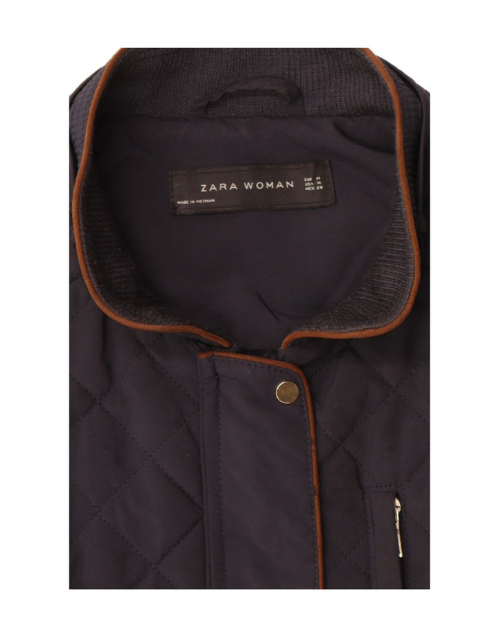 Zara Quiltet jakke til kvinder UK 14 Medium Navy Blue Colourblock