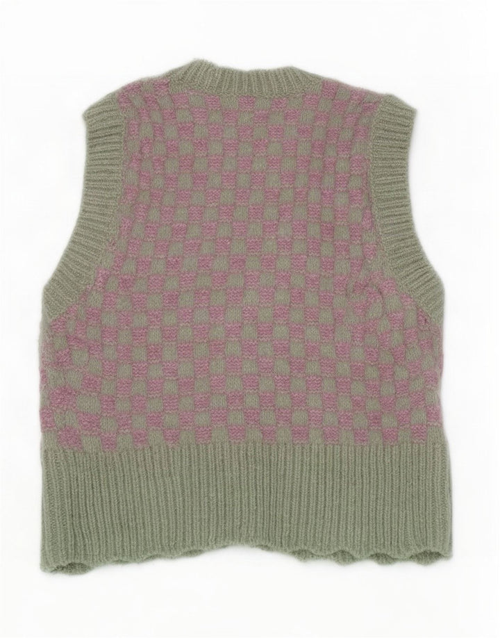 Zara Womens Crop Vest Tank Top UK 10 Small Green Check