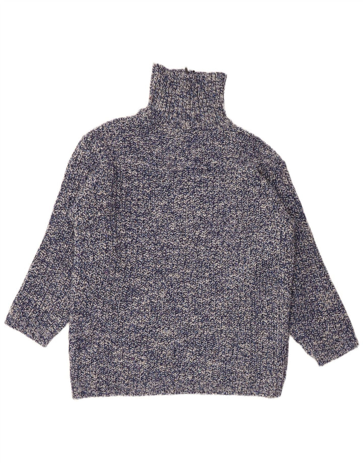 Vintage herre lynlås trøje sweater stor blå flækket uld