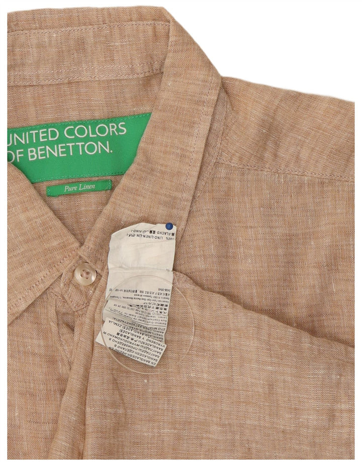 Benetton Kortærmet Herreskjorte Stor Beige Linned