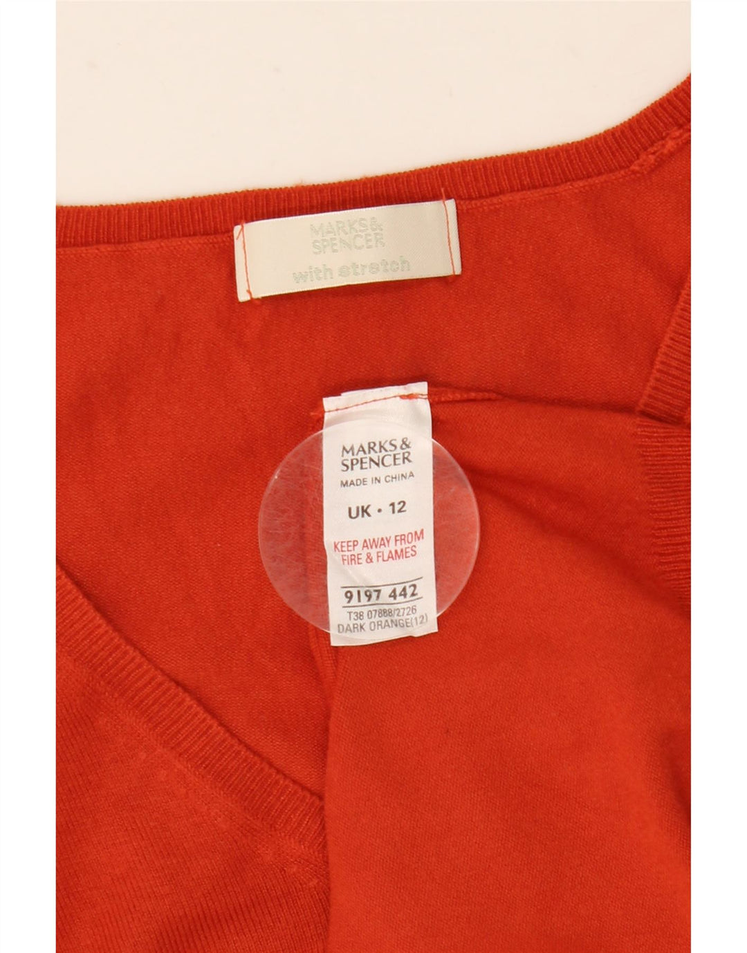 Marks & Spencer Dame 3/4-ærmet V-hals sweater UK 12 Medium Orange