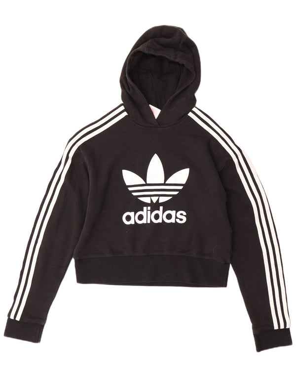 Adidas Girls Crop Graphic Hoodie Jumper 13-14 år Sort Bomuld