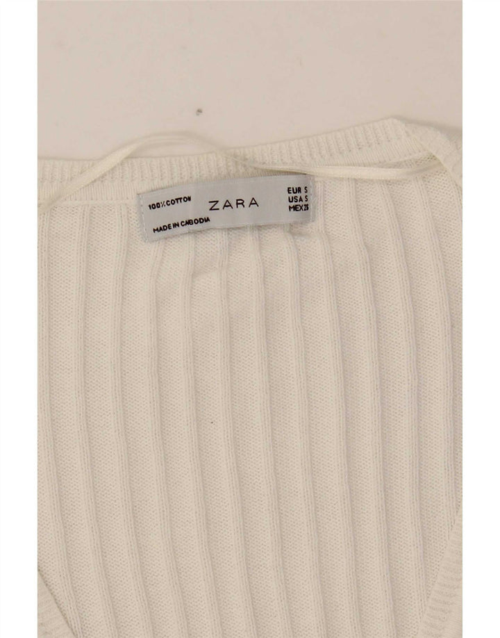 Zara Dame Cardigan Sweater UK 10 Small White Bomuld