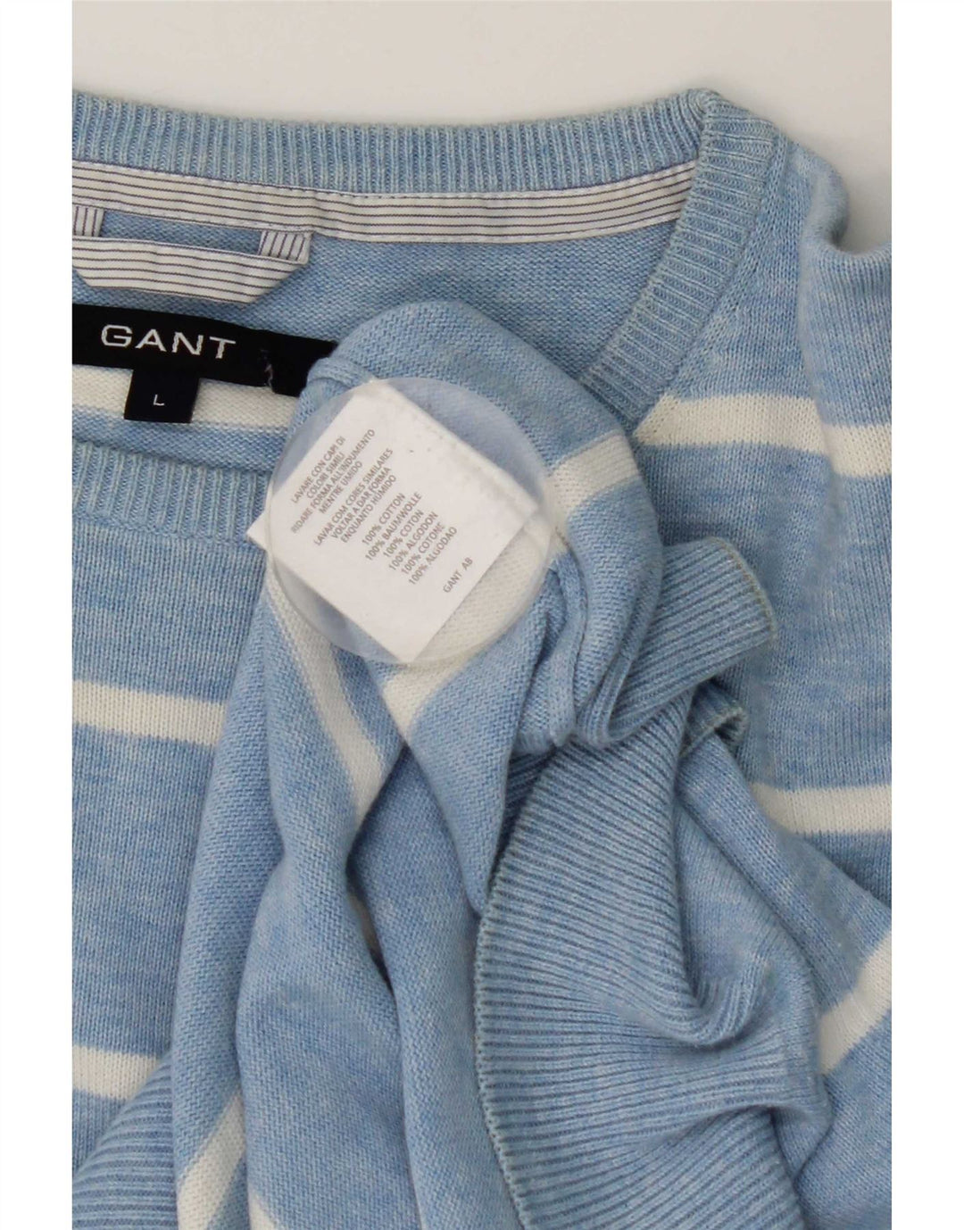 Gant herre rund hals sweater stor blå stribet bomuld