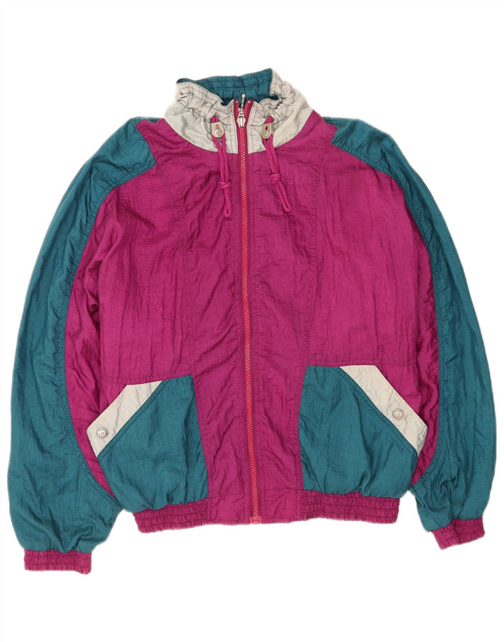 Vintage oversized træningsdragt topjakke til kvinder Lille Pink Colourblock Nylon