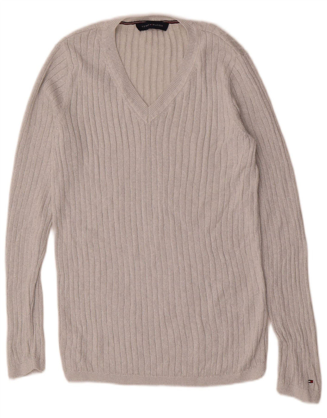 Tommy Hilfiger Dame V-hals sweater UK 12 Medium Grey Flecked