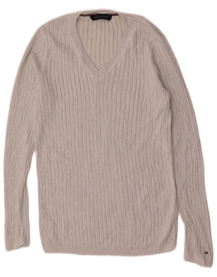 Tommy Hilfiger Dame V-hals sweater UK 12 Medium Grey Flecked