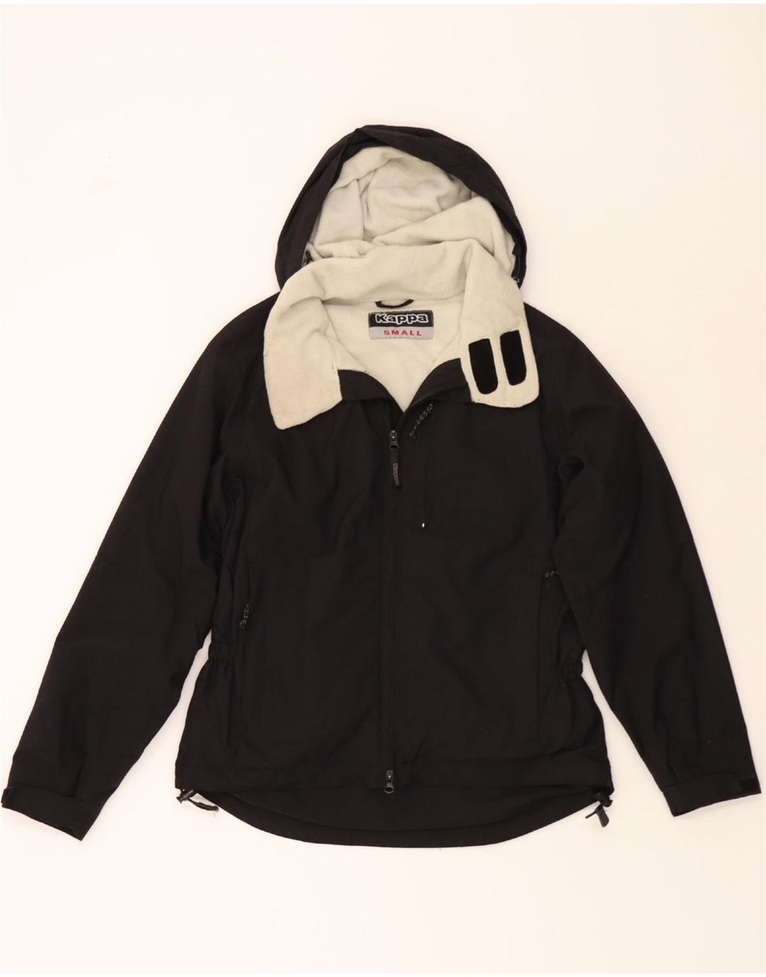 KAPPA Mens Hooded Windbreaker Jacket UK 36 Small Black Polyamide Vintage Kappa and Second-Hand Kappa from Messina Hembry 