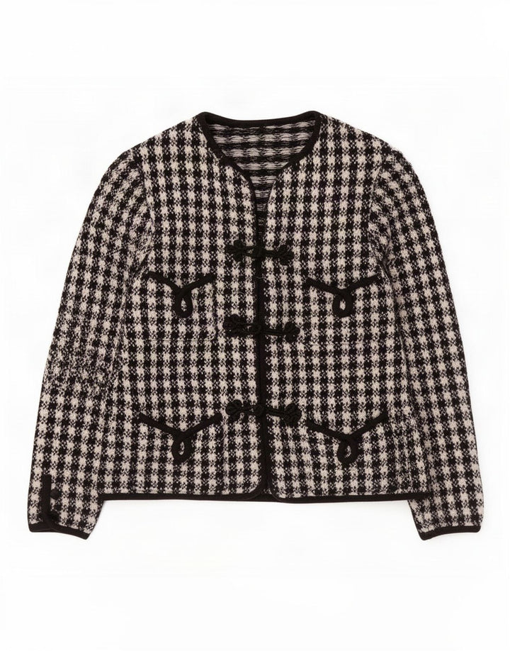 Vintage Dame 3 Button Blazer Jacket UK 10 Small Black Gingham