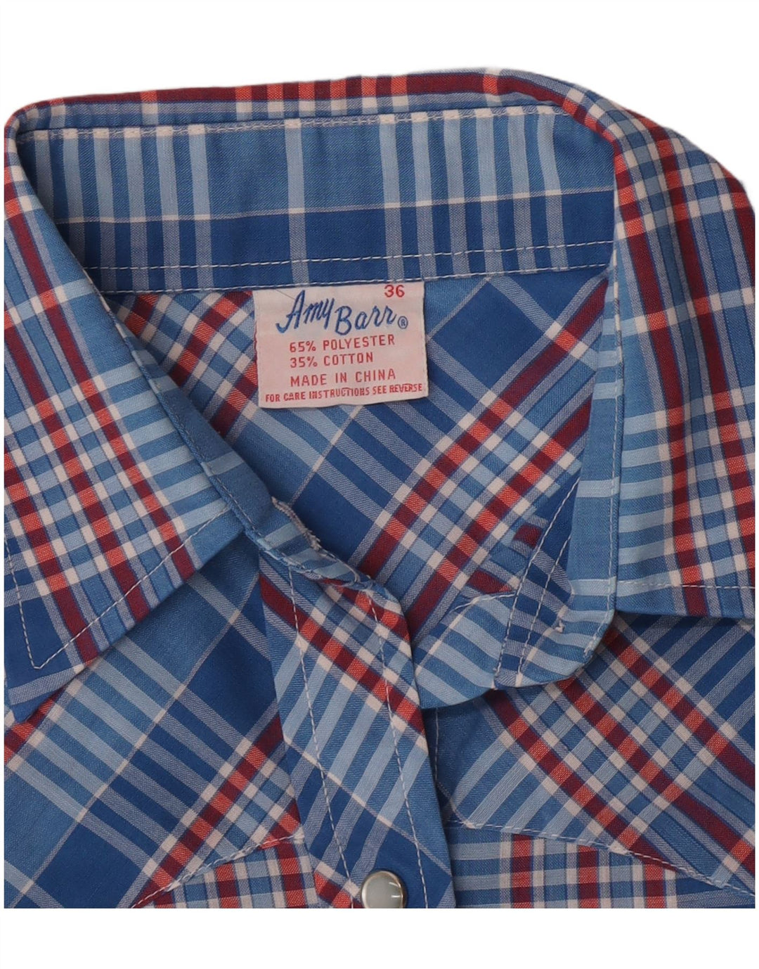 Amy Barr Western skjorte til kvinder størrelse 36 Lille blå plaid polyester
