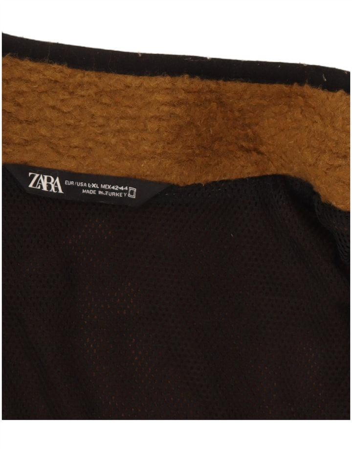 Zara Fleecejakke til mænd UK 40 Large Brown Colourblock Polyester
