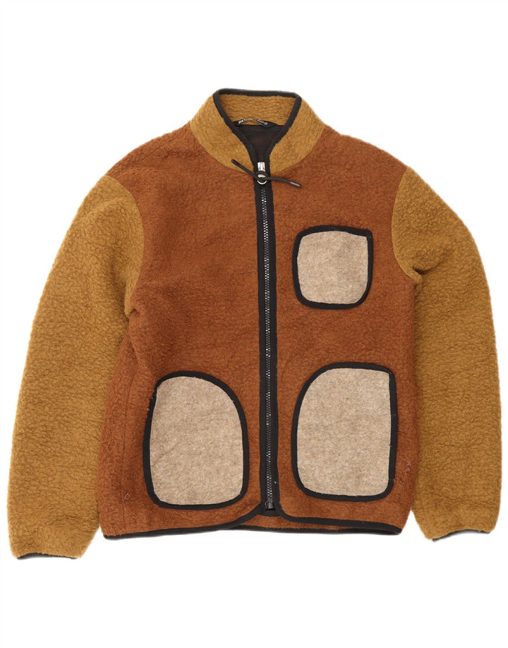 Zara Fleecejakke til mænd UK 40 Large Brown Colourblock Polyester