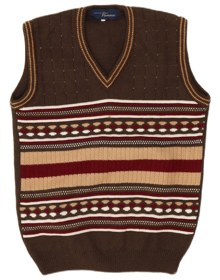 Vintage Dame Vest Tank Top IT 42 Medium Brun Stribet