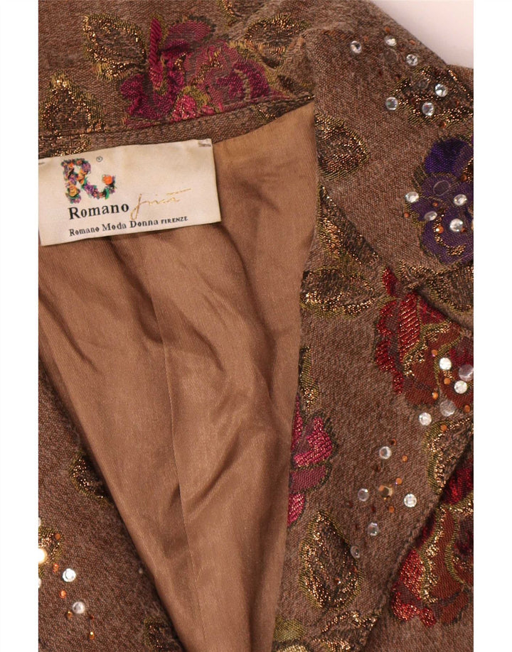 Romano Dame 4 Button Blazer Jacket UK 16 Large Brown Floral Acetate