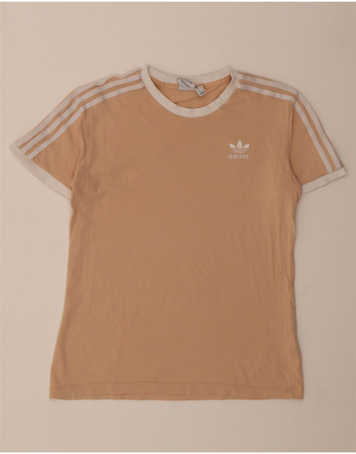 Adidas Dame T-Shirt Top UK 14 Medium Beige Bomuld