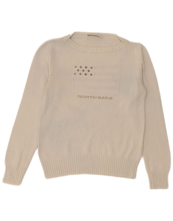 North Sails Dame Grafisk Boat Neck Jumper Sweater UK 14 Large White