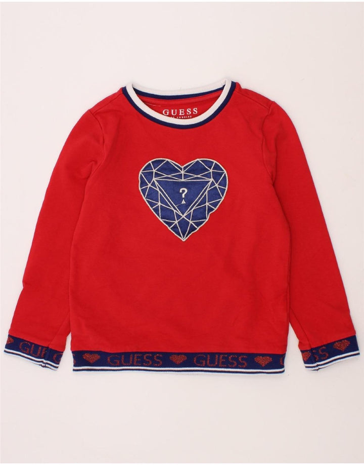 GUESS Girls Graphic Sweatshirt Jumper 4-5 Years Red Vintage Guess and Second-Hand Guess from Messina Hembry 