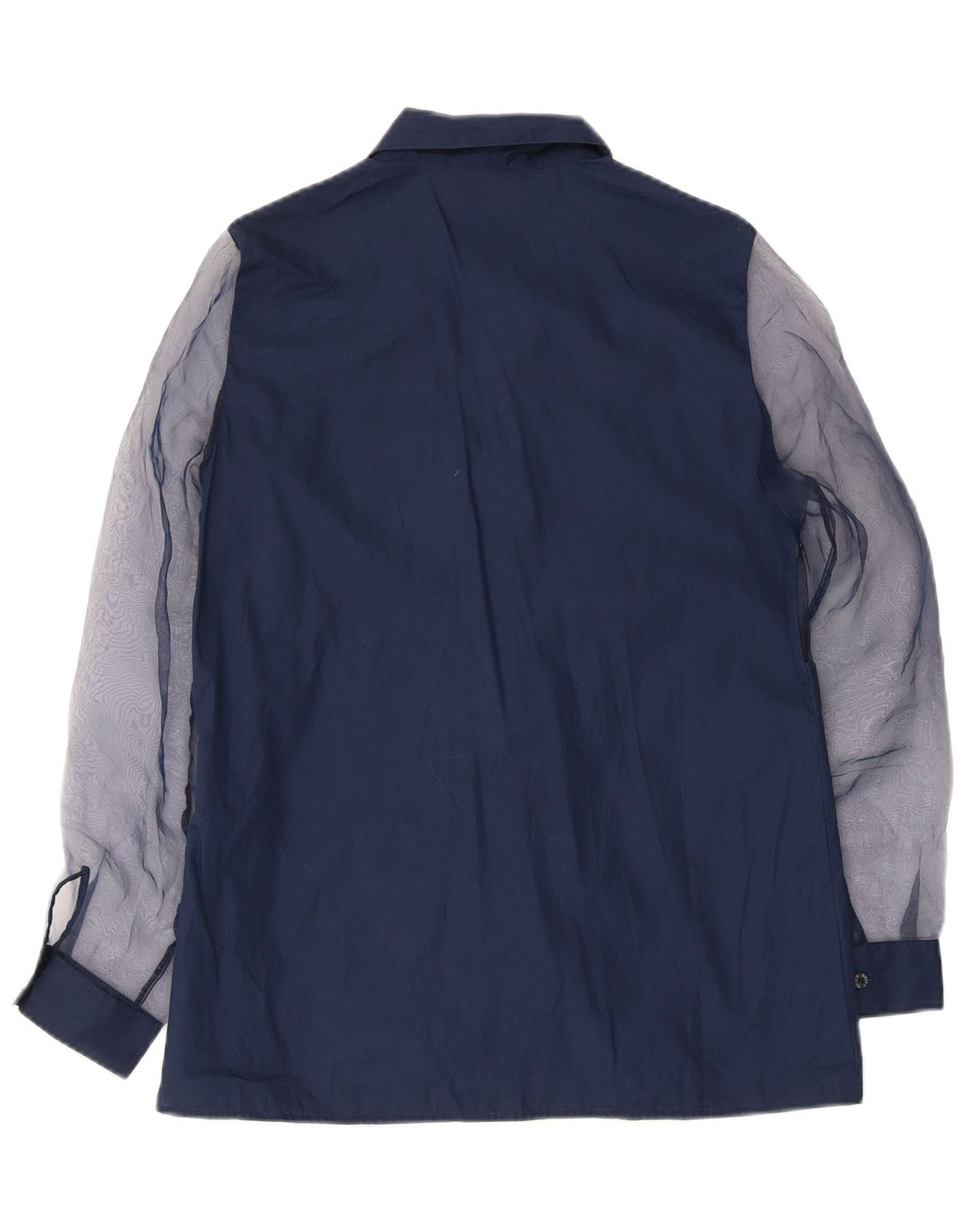 VINTAGE Dameskjorte UK 14 Medium Navy Blue Colourblock Polyester