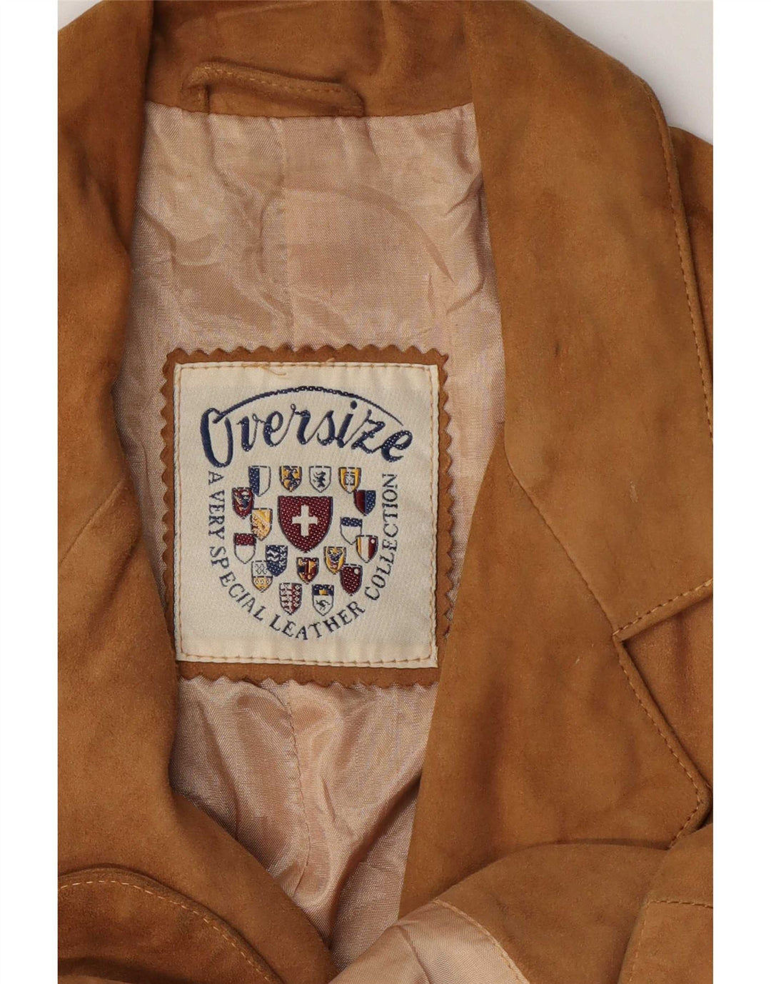 Vintage dame 3-knaps ruskindsblazerjakke UK 14 medium beige læder