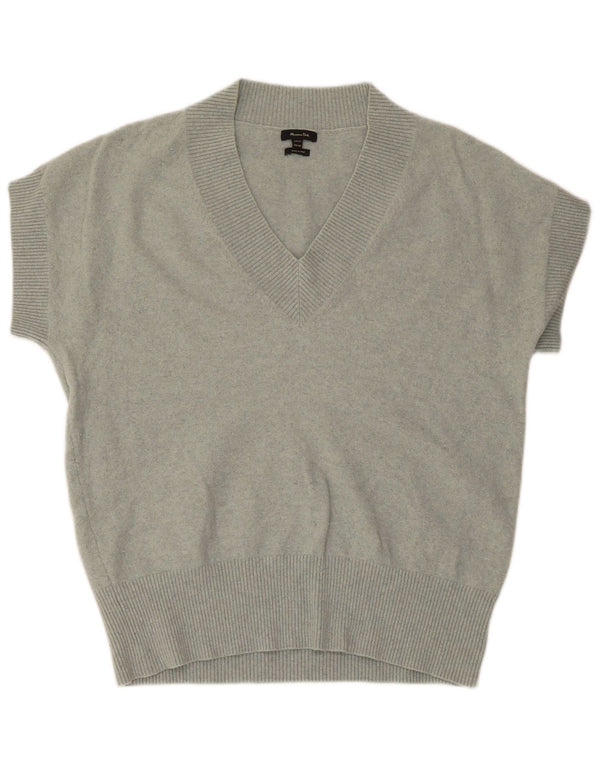 Massimo Dutti Dame Kortærmet V-hals Jumper Sweater UK 14 Medium Grøn