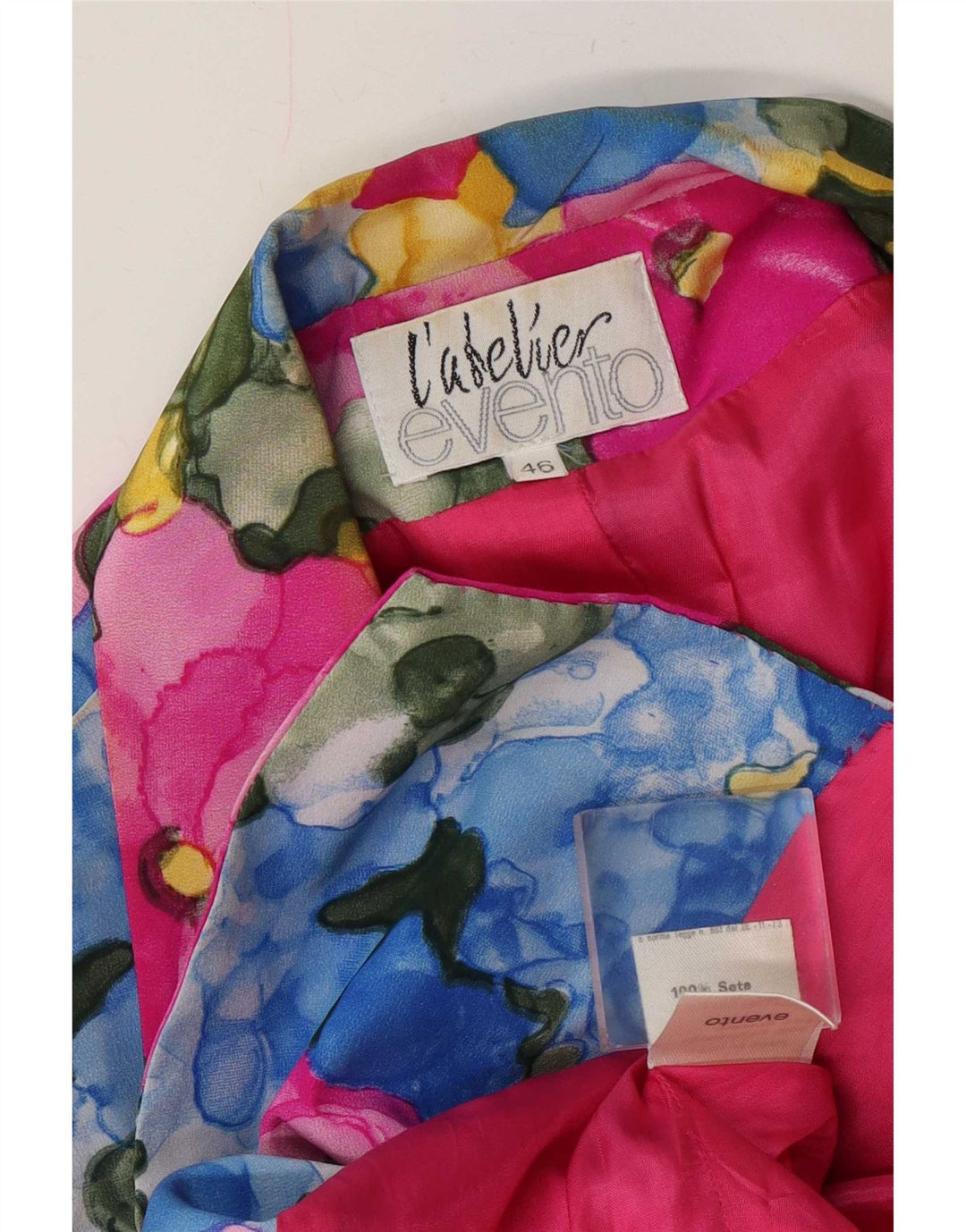 Vintage dame 1-knap blazerjakke IT 46 Stor flerfarvet blomstersilke