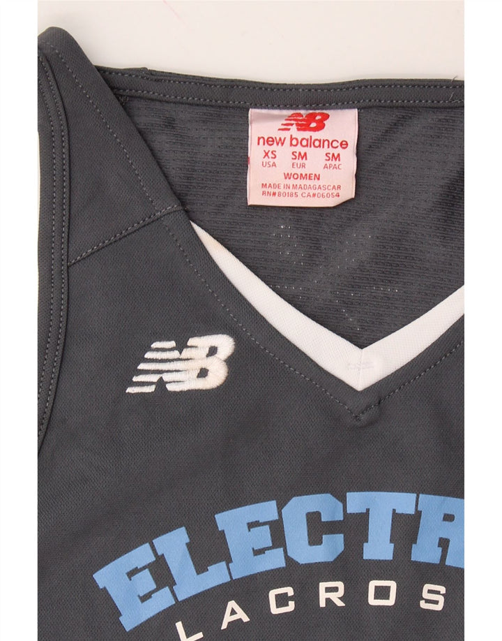NEW BALANCE Womens Graphic Vest Top UK 8 Small Grey Colourblock Polyester Vintage New Balance and Second-Hand New Balance from Messina Hembry 