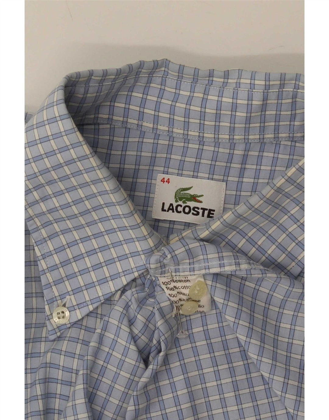 Lacoste Herreskjorte Størrelse 44 XL Blå Gingham Bomuld