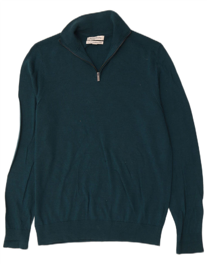 Marks & Spencer Herre Autograph Zip Neck Jumper Sweater Medium Green Wool