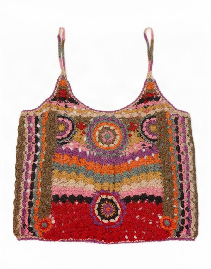 Zara Hæklet Cami Top UK 10 Small Multicolored Geometric