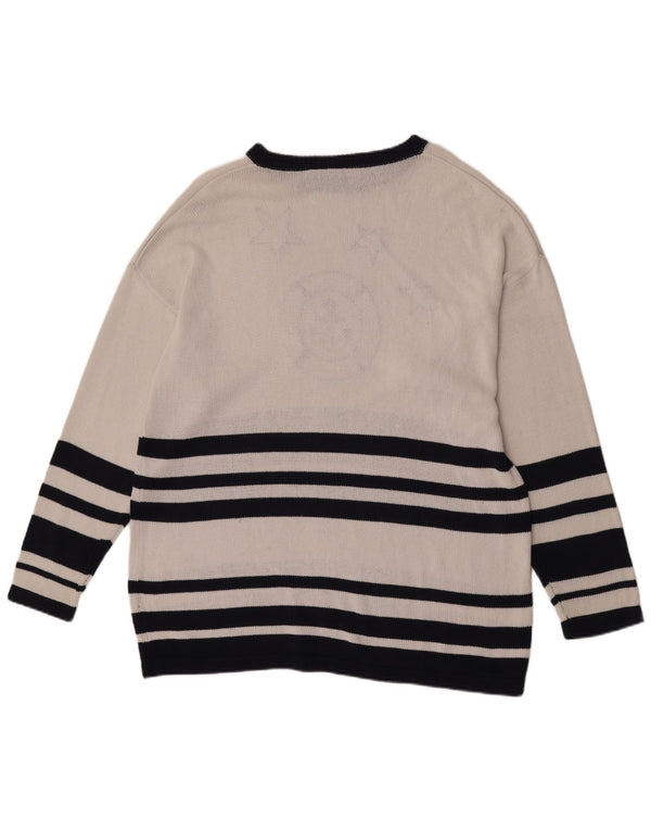 Farve Ville Dame Long Boat Neck Jumper Sweater EU 44/46 XL Hvid Stribet