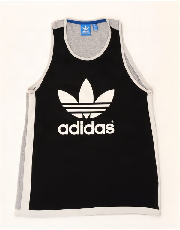 Adidas Dame Grafisk Vest Top UK 12 Medium Sort Colourblock Bomuld