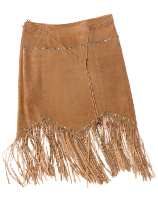 Rene' Derhy Womens Asymmetric Suede Skirt Large W32 Beige Leather