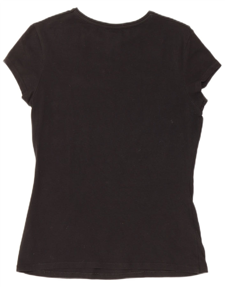 Zara Grafisk T-Shirt Top UK 12 Medium Sort Bomuld