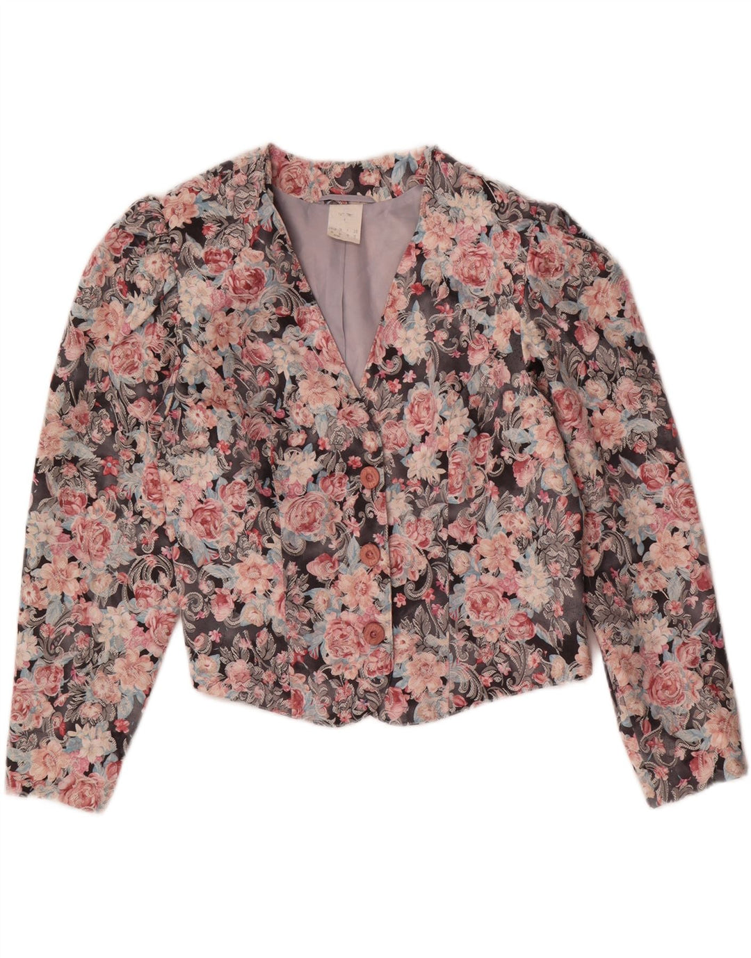 Vintage Dame Crop Blazer Jacket UK 12 Medium Multicolored Floral