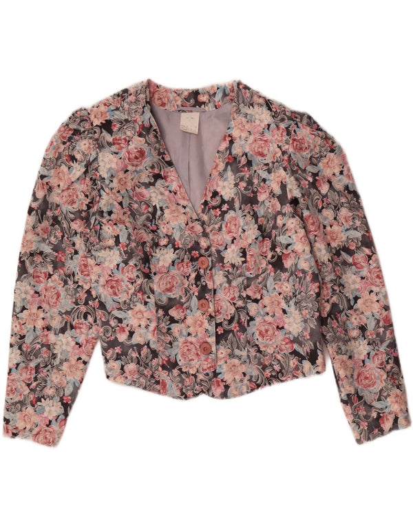 Vintage Dame Crop Blazer Jacket UK 12 Medium Multicolored Floral