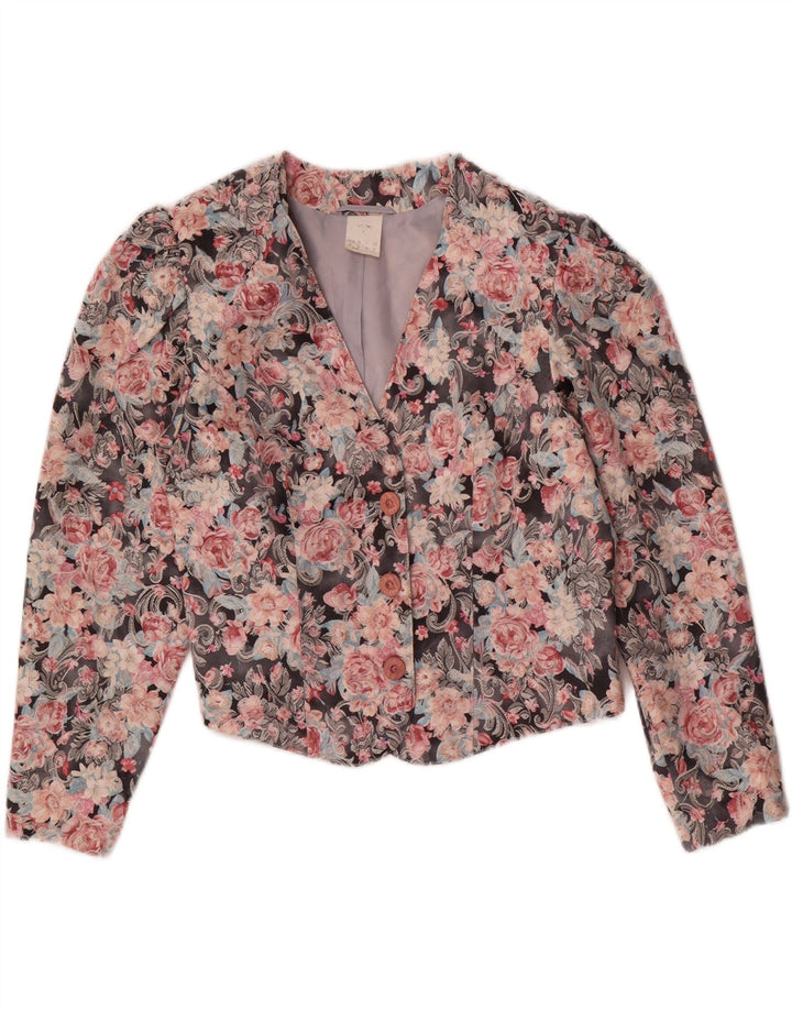 Vintage Dame Crop Blazer Jacket UK 12 Medium Multicolored Floral