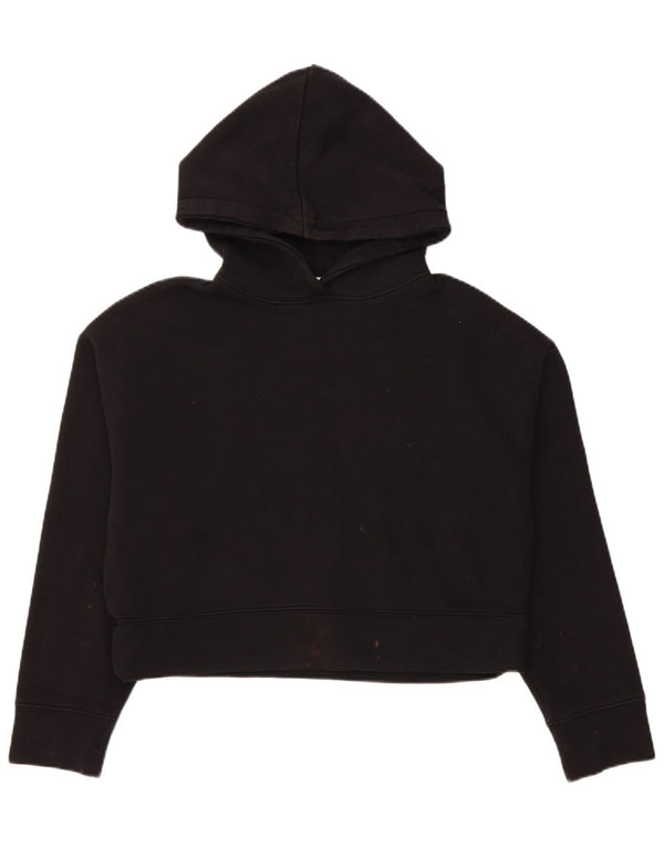 Zara Dame Crop Hoodie Jumper UK 12 Medium Sort Bomuld