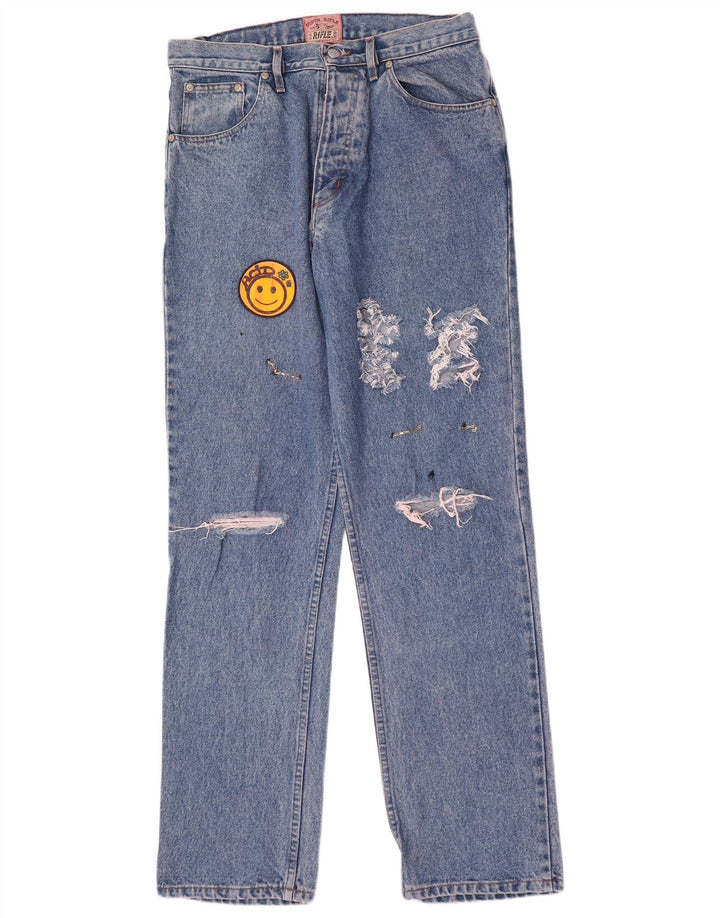 Rifle Herre Distressed Straight Jeans W33 L33 Blå Bomuld