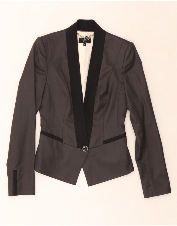 Ted Baker Dame Crop 1 Knap Blazer Jakke Størrelse 0 2XS Grå Colourblock