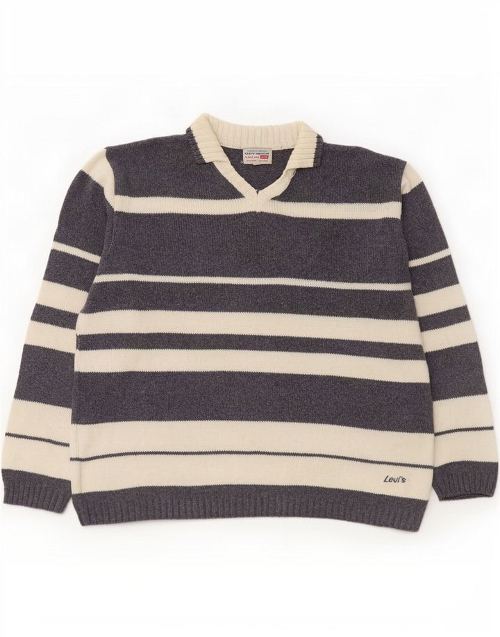 Levi's Herre polo-hals sweater stor grå stribet bomuld