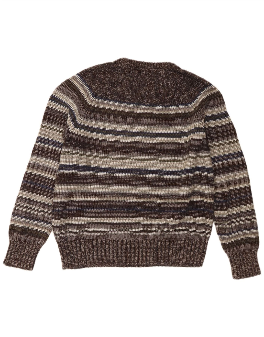 Fedt ansigt herre rund hals sweater mellem grå stribet bomuld