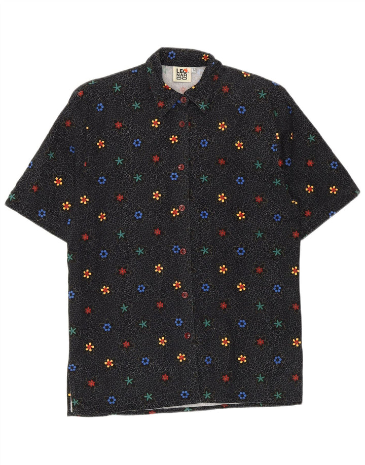 LEONARDO Womens Oversized Short Sleeve Shirt UK 10 Small Black Floral