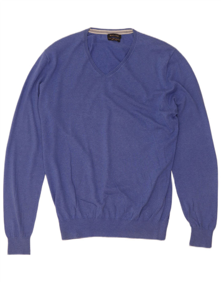 Massimo Dutti Herre V-hals sweater Medium Blå Bomuld