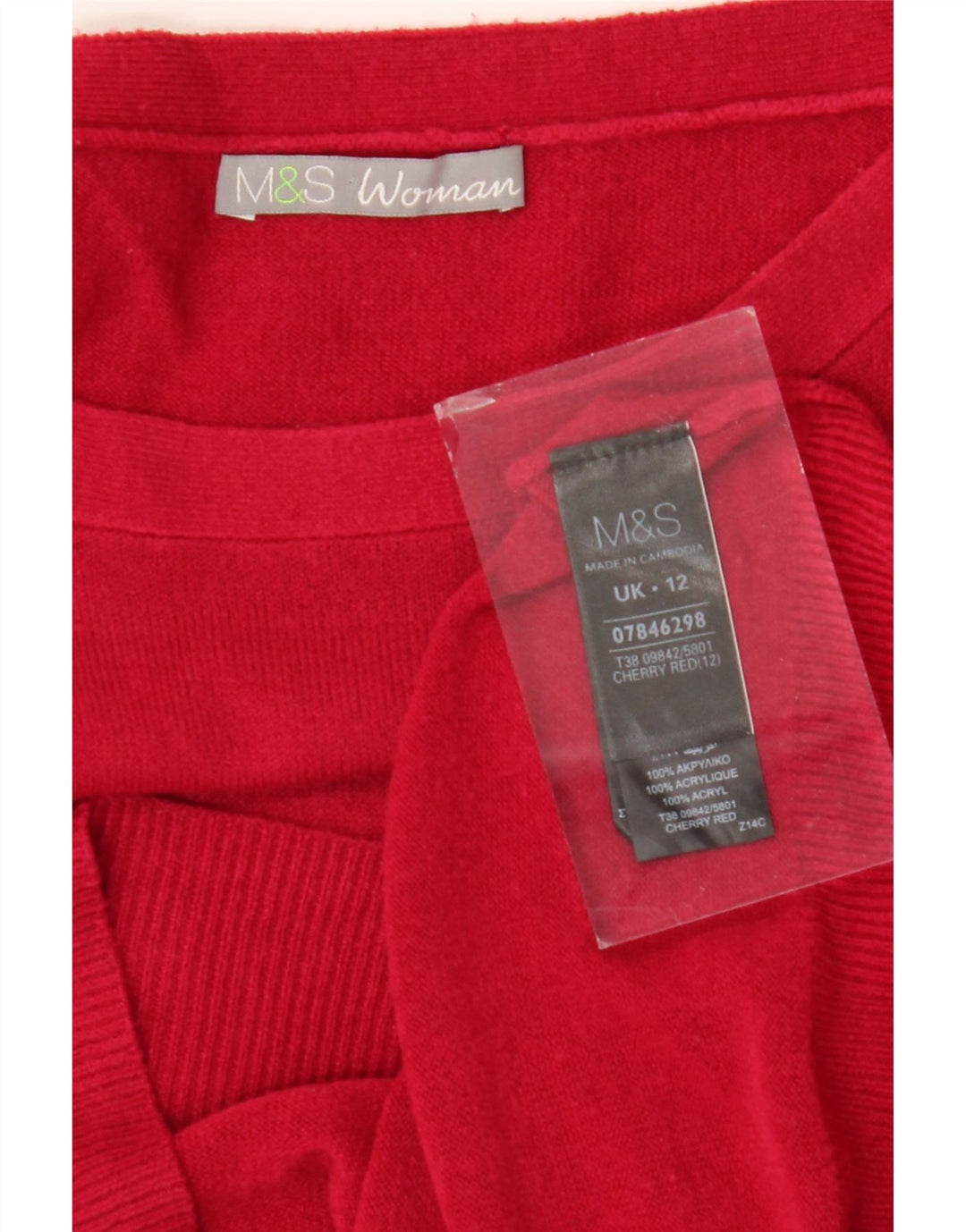 Marks & Spencer Dame Boat Neck Jumper Sweater UK 12 Medium Red
